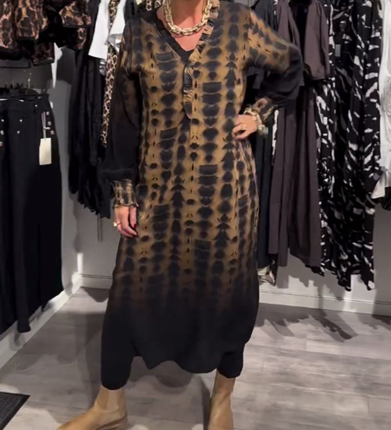 Ombre - V-neck długi rękaw warstwowa sukienka