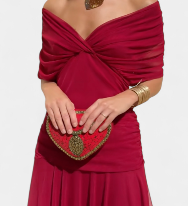 Magda - Długa sukienka kwiatowa z dekoltem w serek