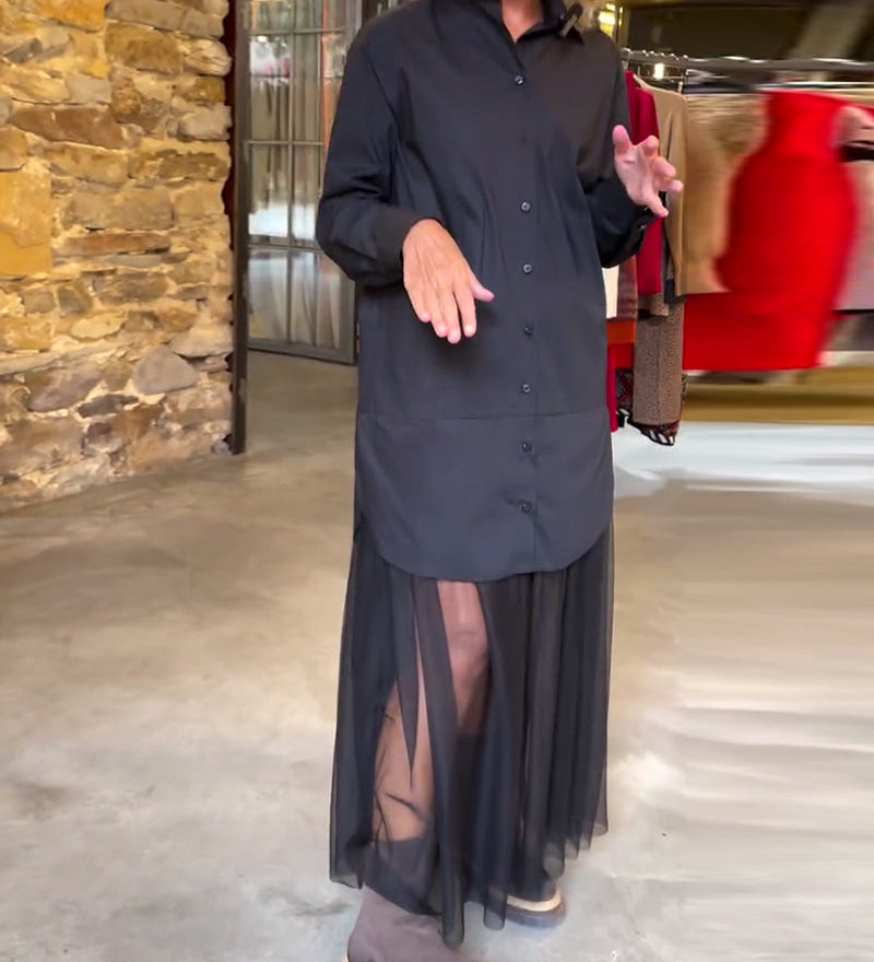 Leonie - Casual Długi Rękaw Siateczka Patchwork Sukienka